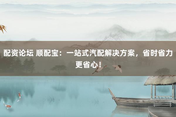 配资论坛 顺配宝：一站式汽配解决方案，省时省力更省心！
