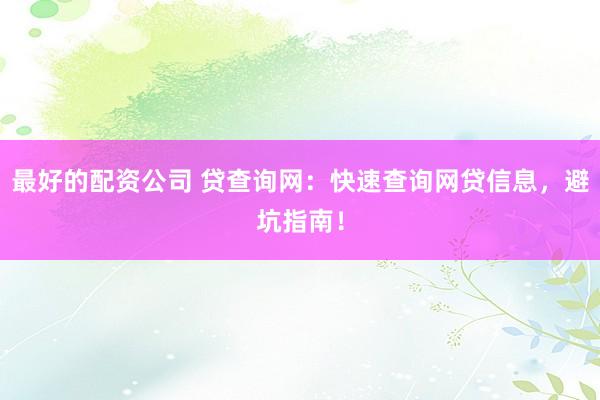 最好的配资公司 贷查询网：快速查询网贷信息，避坑指南！