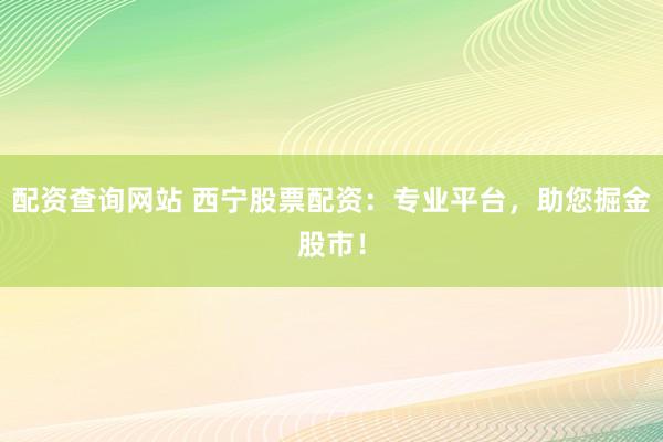 配资查询网站 西宁股票配资：专业平台，助您掘金股市！