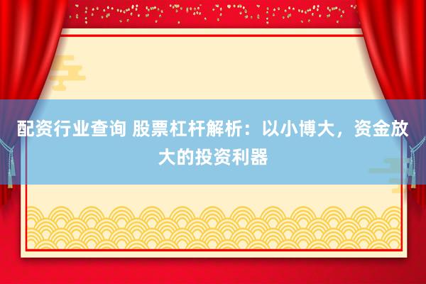 配资行业查询 股票杠杆解析：以小博大，资金放大的投资利器