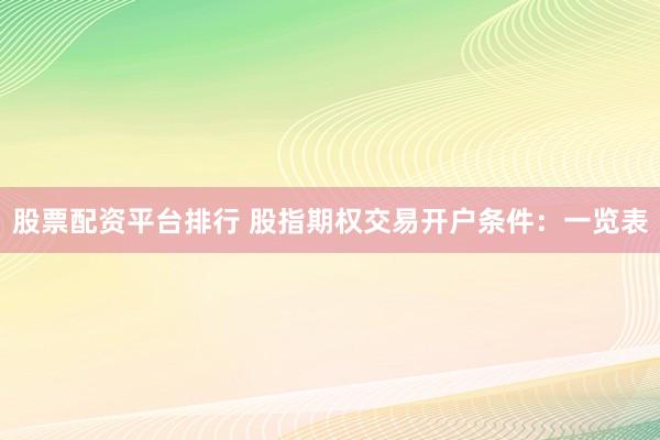 股票配资平台排行 股指期权交易开户条件：一览表