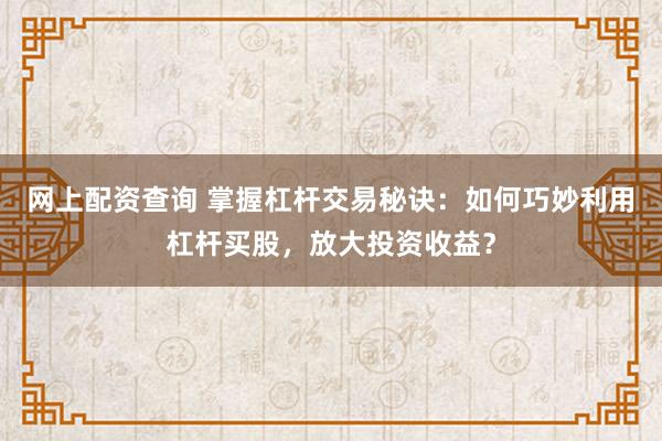 网上配资查询 掌握杠杆交易秘诀：如何巧妙利用杠杆买股，放大投资收益？