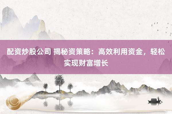 配资炒股公司 揭秘资策略：高效利用资金，轻松实现财富增长