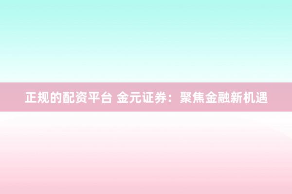 正规的配资平台 金元证券:聚焦金融新机遇