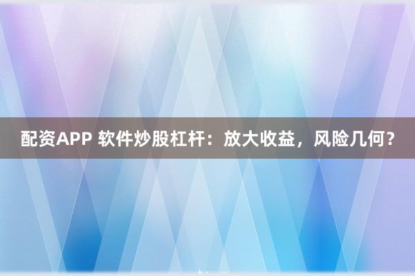 配资APP 软件炒股杠杆：放大收益，风险几何？