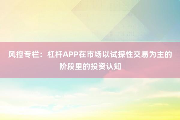 风控专栏：杠杆APP在市场以试探性交易为主的阶段里的投资认知